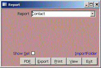 Microsoft Access Report menu to print or export to PDF, XLS, CSV